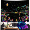 Zussun Blacklight Mountain Tapestry Starry Night Tapestries For Bedroom Aesthetic Moon And Stars Tapastry Wall Hanging Glow In T