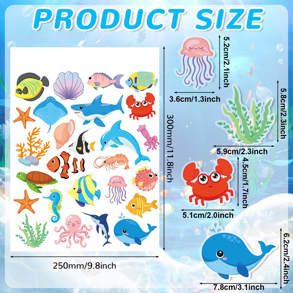 MARFOREVER Sea Animal Window Clings, Ocean Gel Stickers, Vinyl, Blue, 50 Pieces