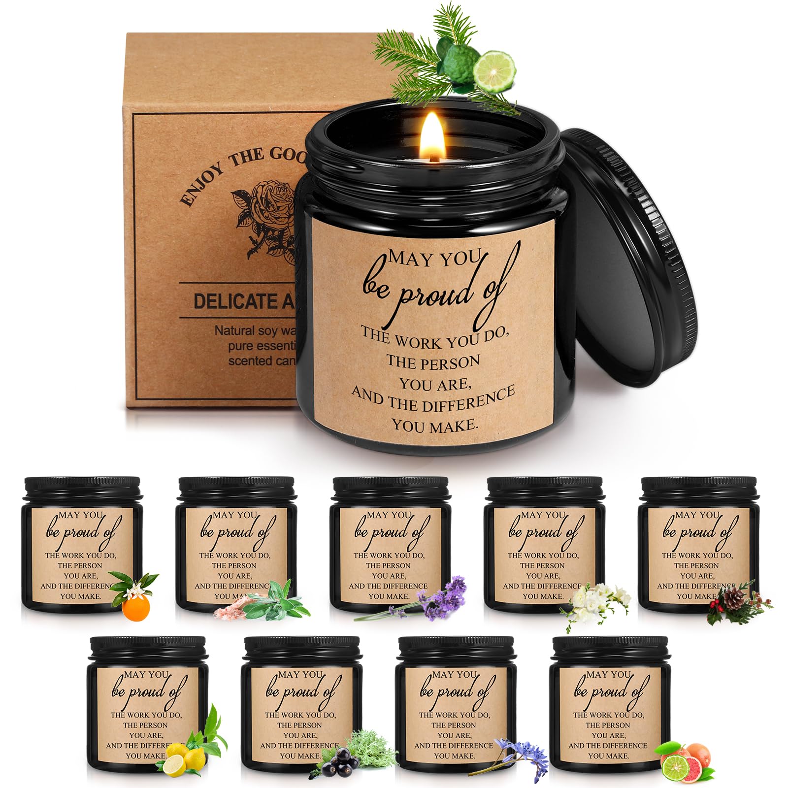 Fumete 10 Pcs Jars Scented Soy Candles 3.5 oz Candles Thank You Gifts for Employee Appreciation Gifts Secretary Coworker Nurse T