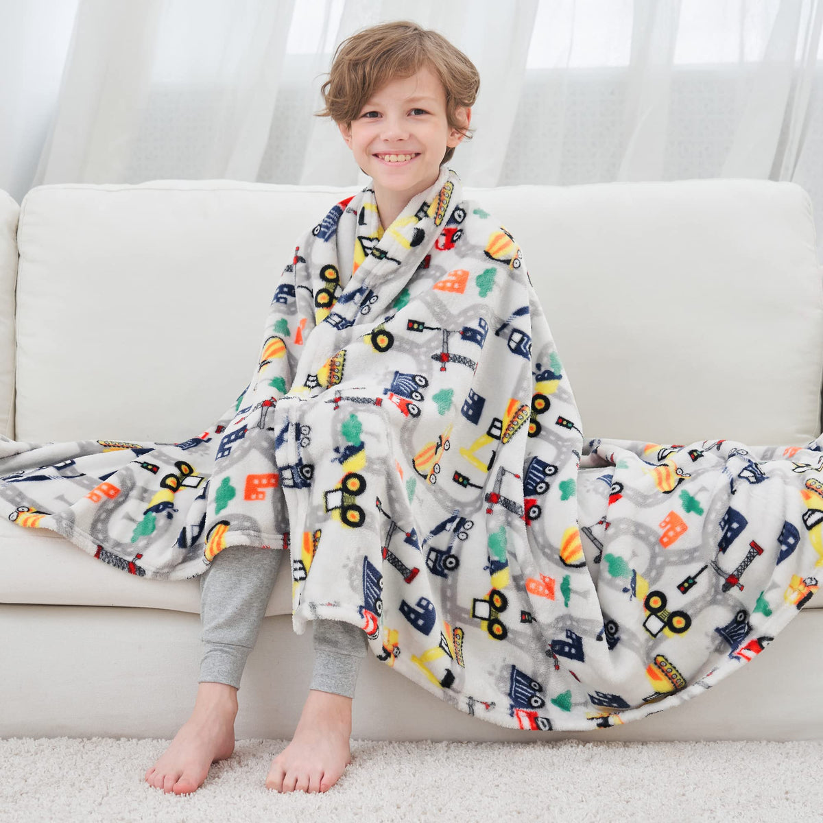 Softan Truck Blanket For Boys, Kids Throw Blanket For Boys And Girls Soft Cozy Flannel, Cute Truck Blanket For Sofa Couch Bed, C