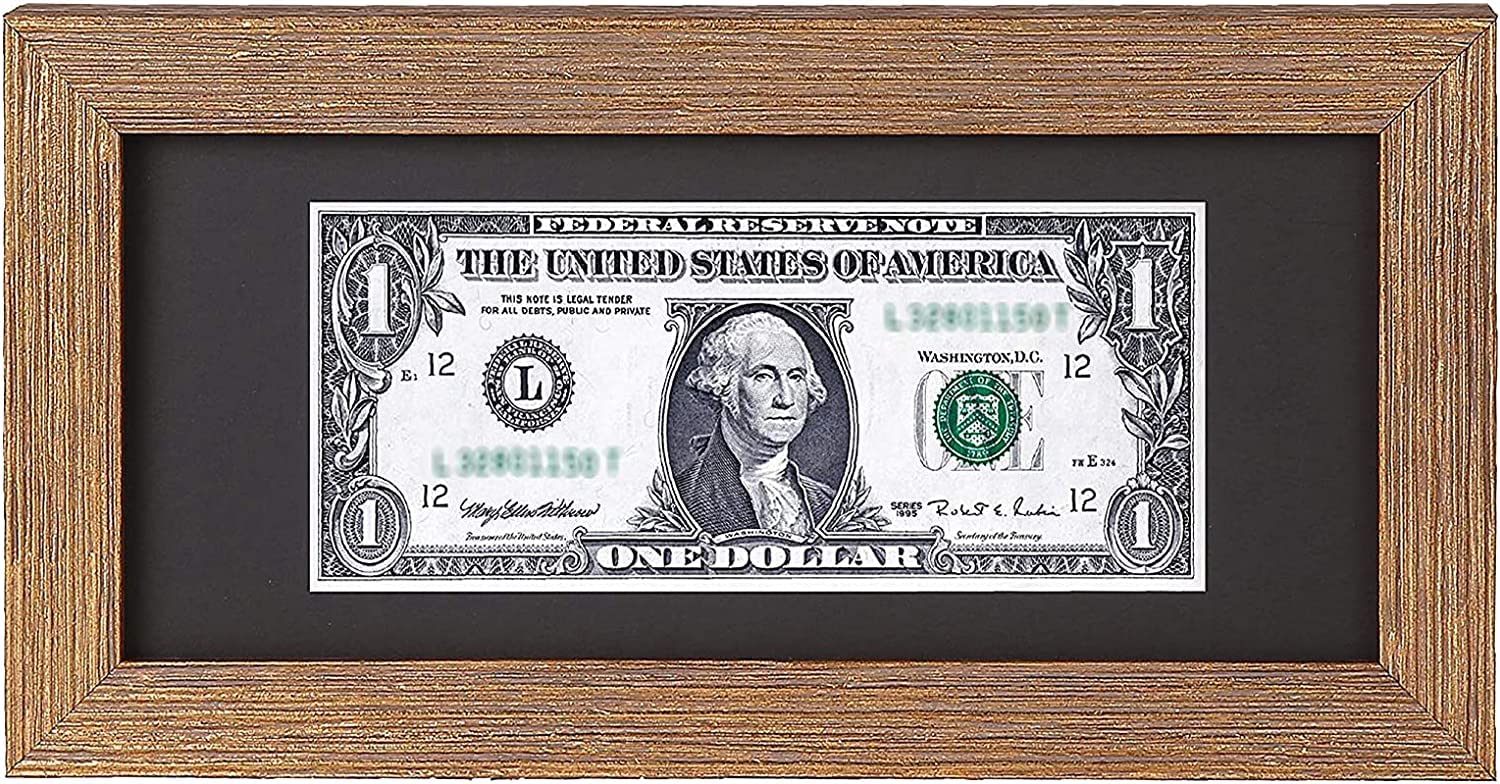Space Art Deco, Gold Textured Dollar Bill/License Holder Frame in Black Mat, Money/Check Holder, Tempered Glass, Easel Stand for