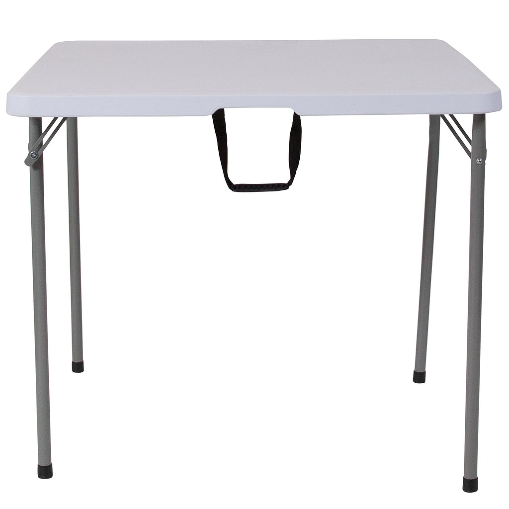 Flash Furniture Kathryn 2.79-Foot Square Bi-Fold Granite White Plastic Folding Table with Carrying Handle, 34" Square