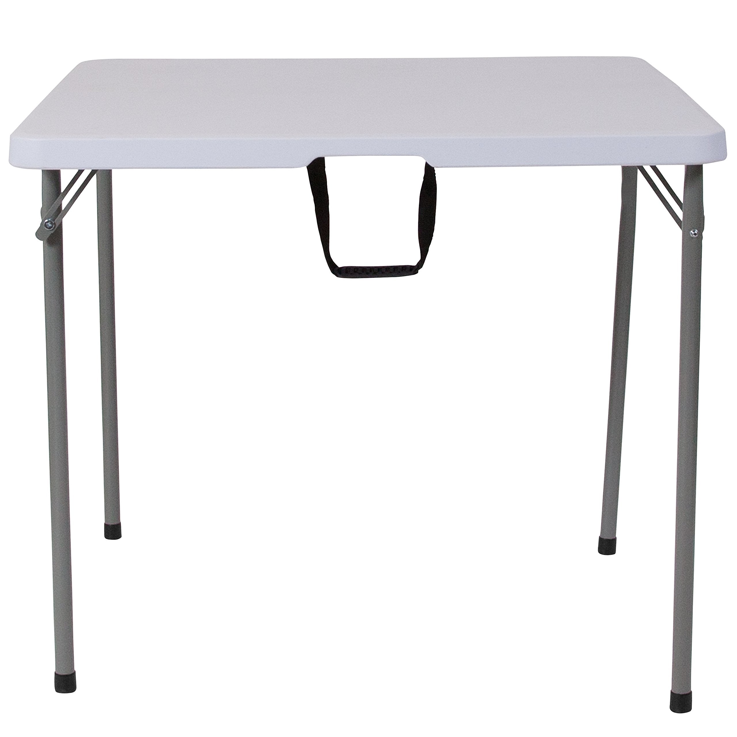 Flash Furniture Kathryn 2.79-Foot Square Bi-Fold Granite White Plastic Folding Table with Carrying Handle, 34" Square