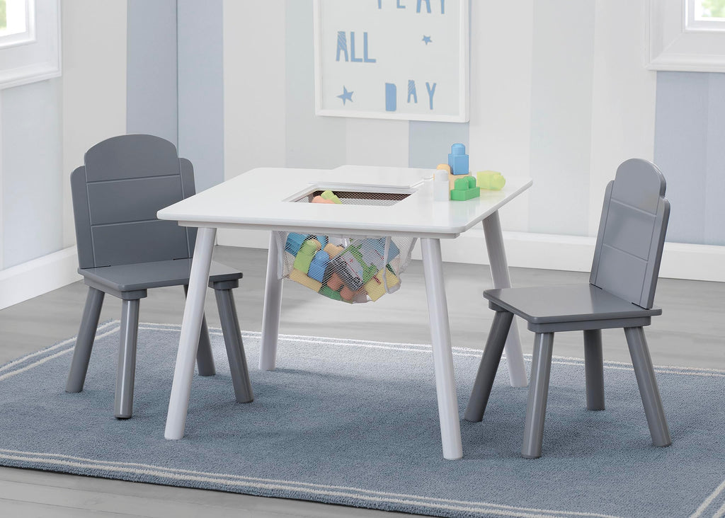 Delta Children Finn Table And Chair Set With Storage, White/Grey