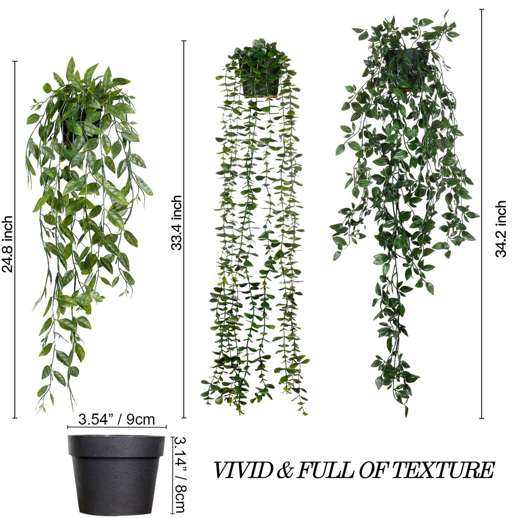 Sggvecsy Fake Hanging Plants 3 Pack Artificial Eucalyptus Fake Potted Greenery Faux Eucalyptus Mandala Vine Pea Pod For Home Ind