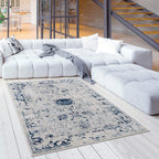 HomeRoots 100% Polypropylene 2’ x 3’ Navy Blue Distressed Floral Scatter Rug