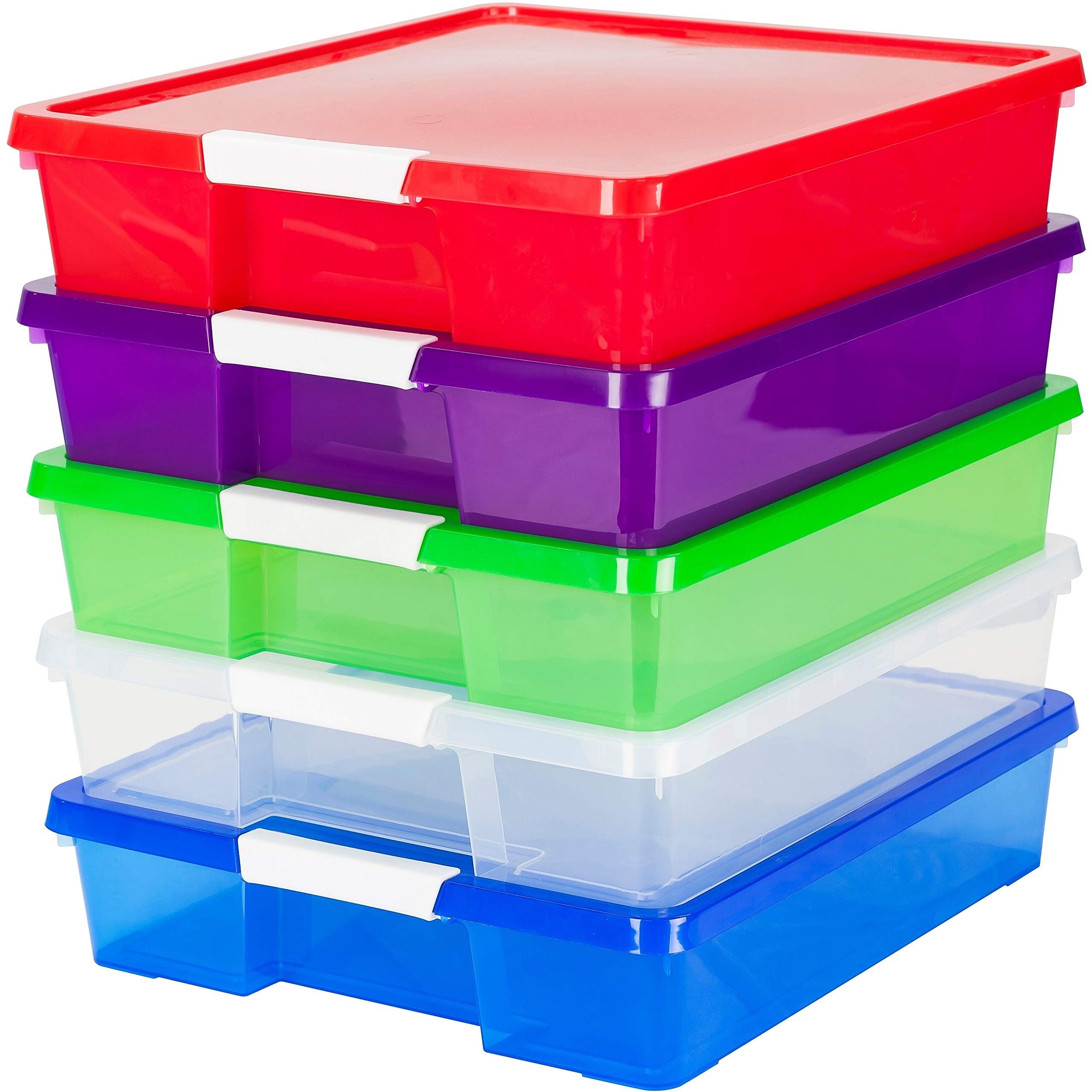 Storex Stackable Craft Box Storage Bin, 3' X 14' X 14', Assorted Bright, 5 Per Carton