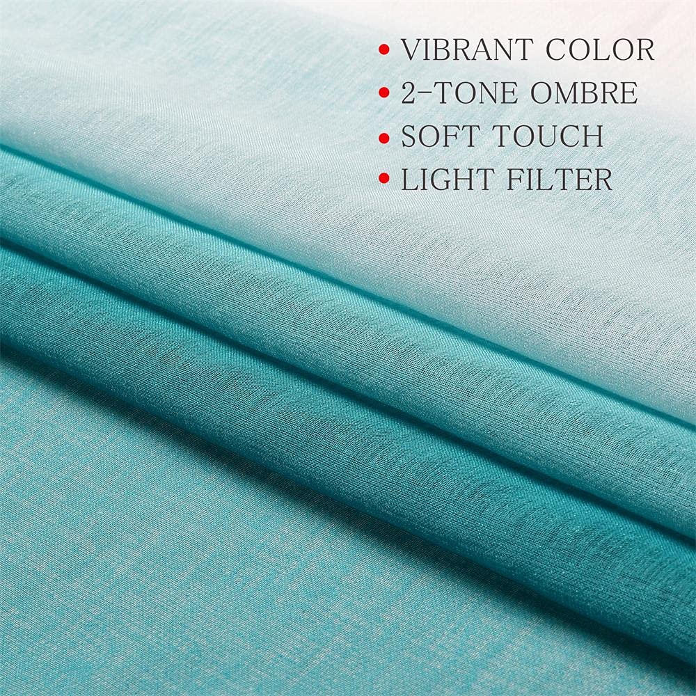 G2000 Sheer Curtains & Drapes 63 Inch Length Teal And White Ombre Curtains For Bedroom Living Room Window Curtains Light Filteri
