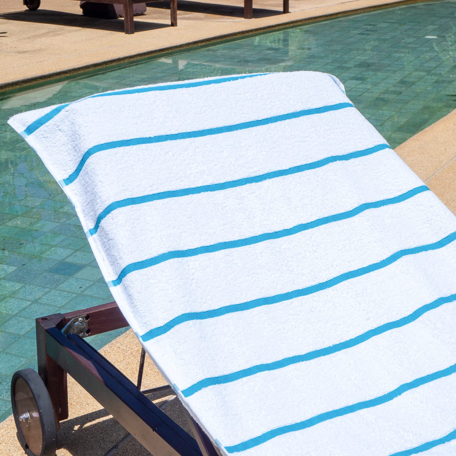 Arkwright Las Rayas Chaise Lounge Cover - (Pack Of 2) 100% Cotton Terry Towel Pool Chair Covers For Outdoor Beach Furniture, 30 X 85 In, Blue