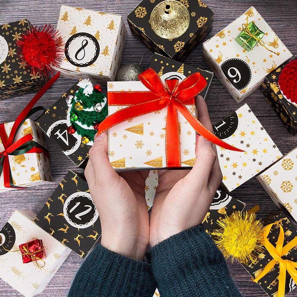 Kesoto Empty Advent Calendar Boxes, 24 Printed Cardboard Diy Advent Calendar For Making And Filling, Black And White