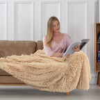 Tuddrom Decorative Extra Soft Faux Fur Blanket Twin Size 70'' X 78'',Solid Reversible Fuzzy Long Hair Shaggy Blanket,Fluffy Cozy