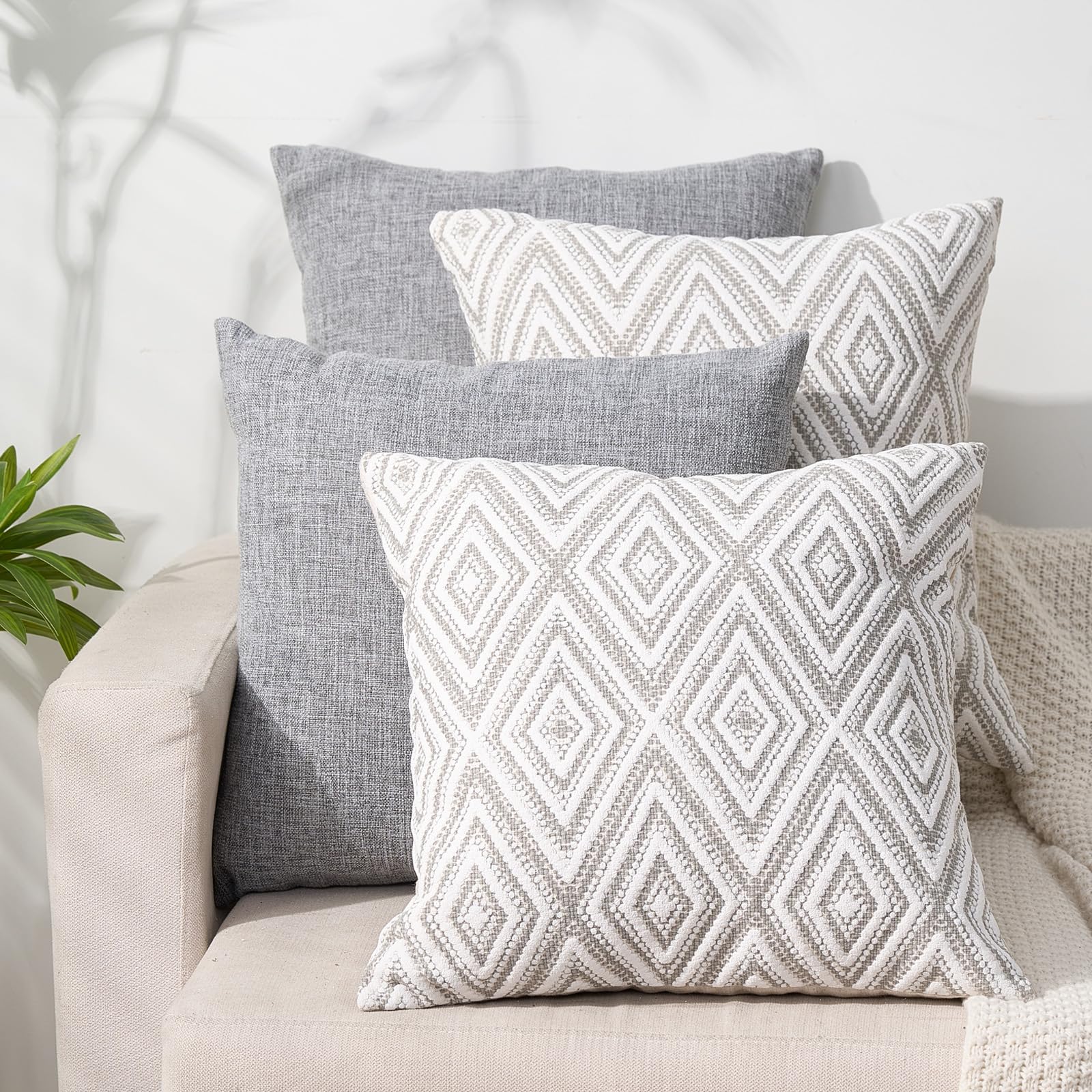 Hpuk Decorative Throw Pillow Covers Set Of 4 Couch Pillows Accent Cushion Cover For Couch Sofa Living Room, 20'X20' Inches, Grey