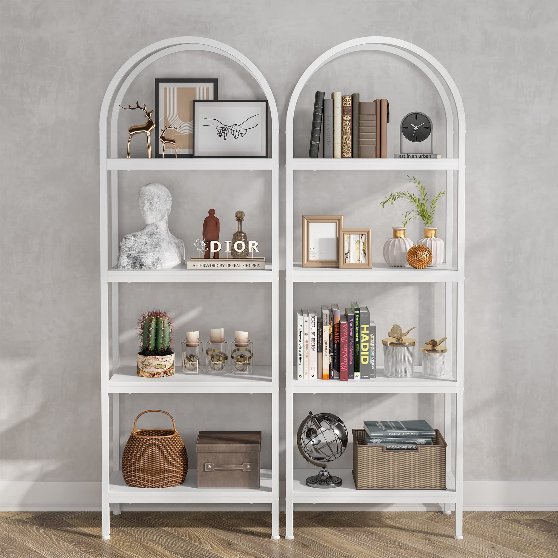 Tribesigns 4-Tier Open Bookshelf, 70.8' Industrial Wood Bookcase Storage Shelves With Metal Frame, Freestanding Display Rack Tall Shelving Unit For Office, Bedroom, Living Room (White, 2Pcs)