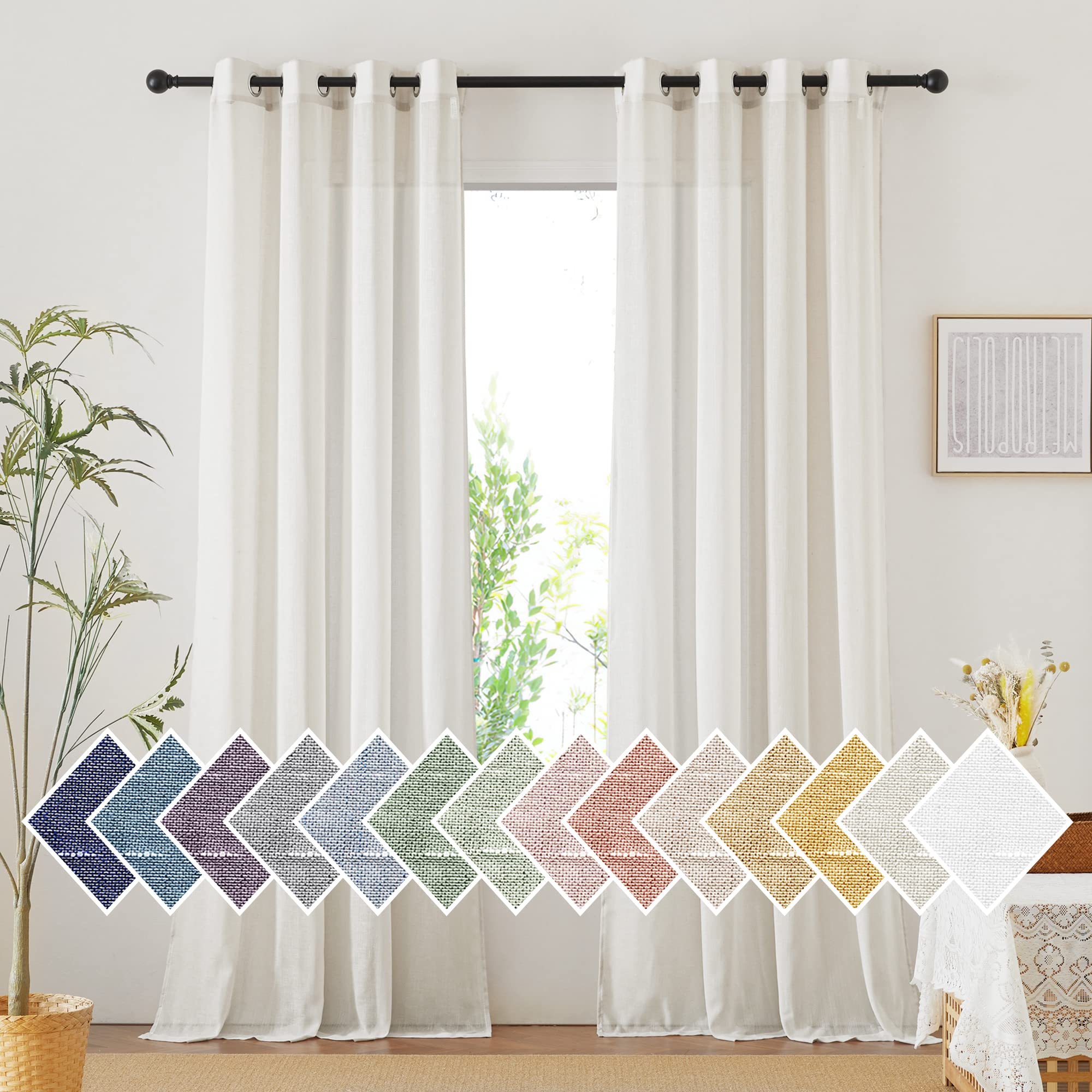 Nicetown Linen Curtains 135 Inches Length For Living Room, Grommet Linen Blend Window Treatments Privacy With Light Filtering Fo