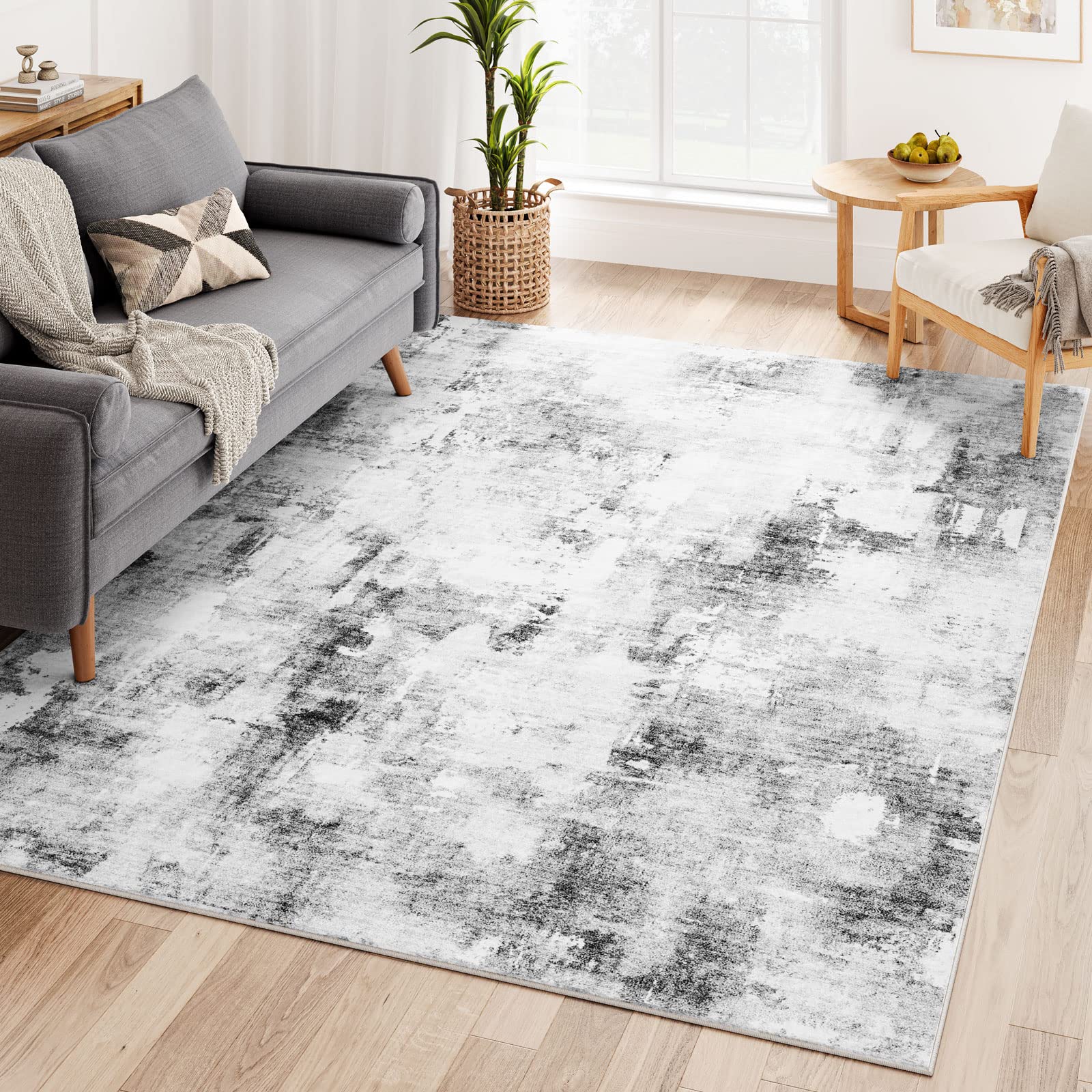 Dripex Modern Abstract Area Rug, Washable 4x6 Rug Soft Fluffy Indoor Carpet Area Rugs for Living Room Bedroom Kids Rooms, Ink Gr