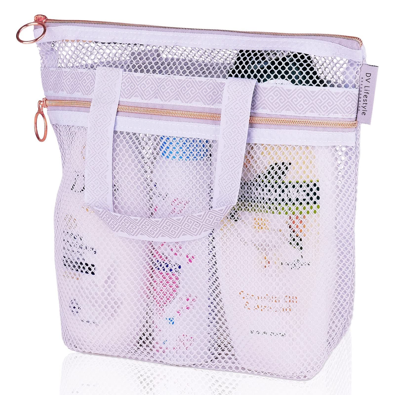 DV Lifestyle Mesh Shower Caddy Portable 10.2x9.9 Shower Bag with Zipper & 2 Pockets. Shower Tote Ideal for Gym, Travel, Camp, 