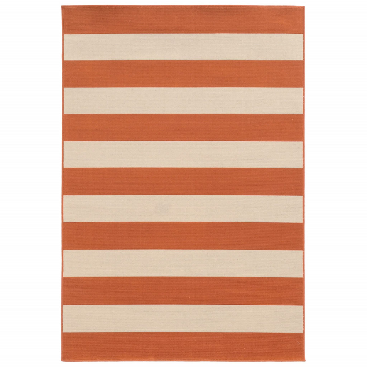 HomeRoots Polypropylene 5’x8’ Orange and Ivory Striped Indoor Outdoor Area Rug