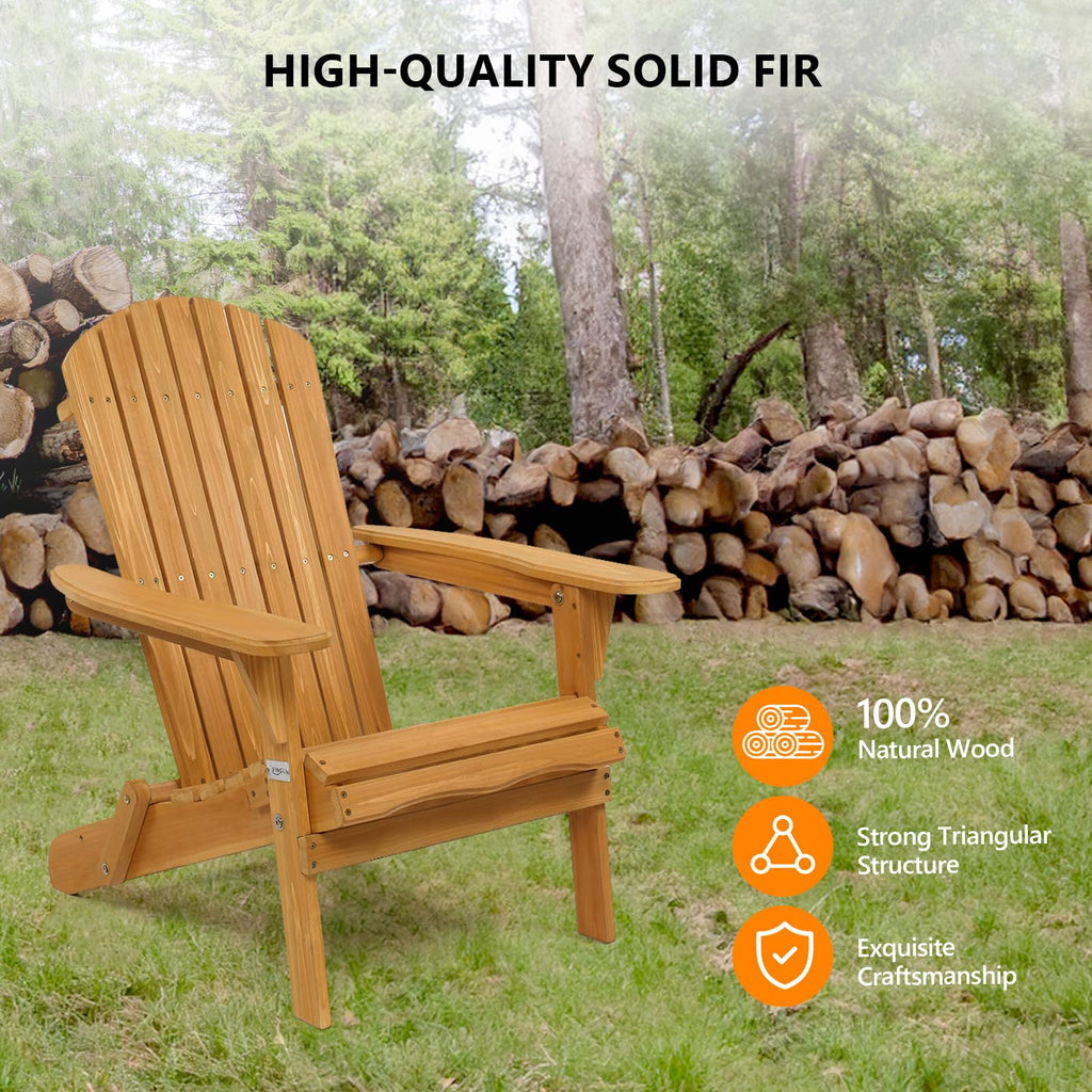 Vingli Wooden Folding Adirondack Chairs Set Of 2 For Outdoor, All Weather Foldable Fir Pit Chairs Clearance Patio Lounge Chairs For Lawn Garden Poolside, Capacity 350Lbs