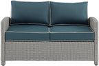 Crosley Furniture Bradenton Wicker Outdoor Loveseat, 2-Person Patio Couch for Porch, Deck, Backyard, Gray with Navy Cushions