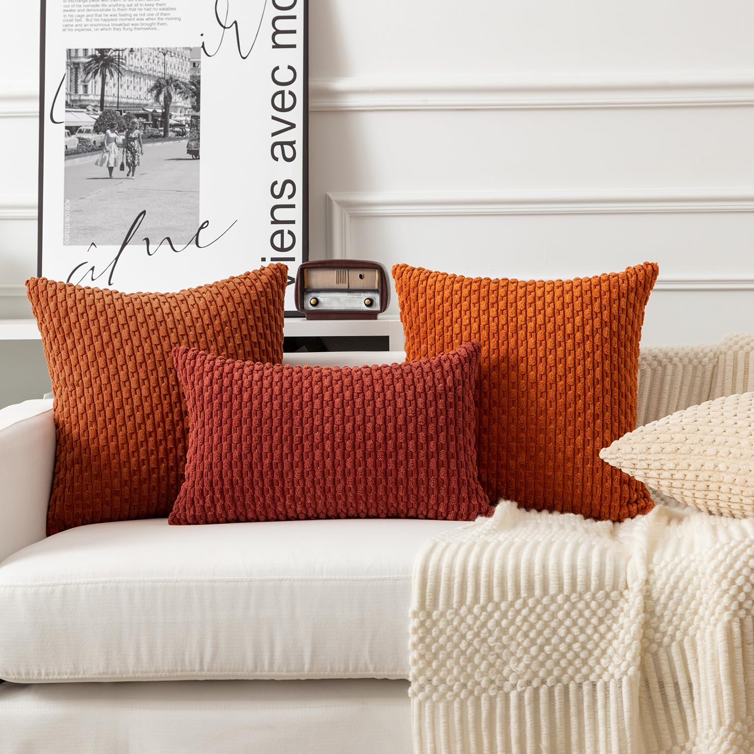Kevin Textile Throw Pillow Covers Soft Corduroy Decorative Set Of 2 Boho Striped Pillow Covers Pillowcases Farmhouse Home Decor For Couch Bed Sofa Living Room 18X18 Inch Rust Brown