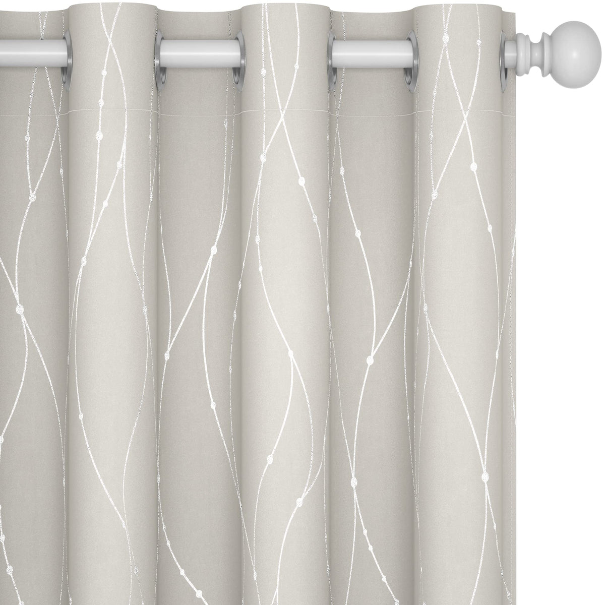 Deconovo Blackout Beige Curtains And Drapes For Living Room - Home Decoration, Room Darkeing Curtains With Wave Line With Dots P
