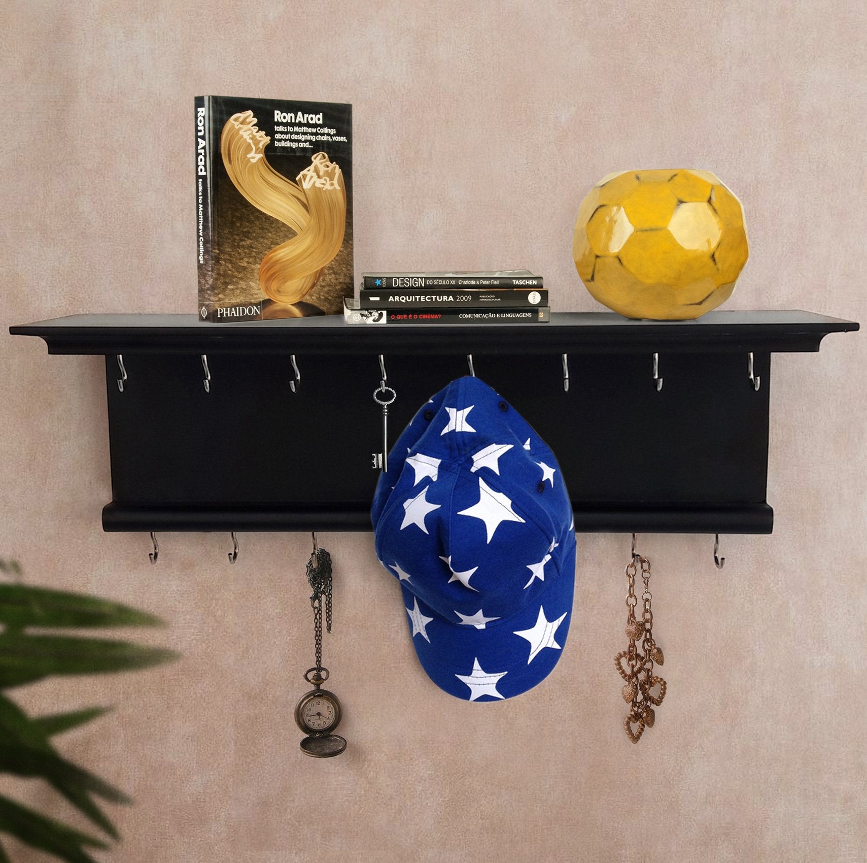 Tied Ribbons Wall Mounted Wooden Wall Shelf Cum Key Hanger Key Organizer For Home Wall DCor Office Living Room