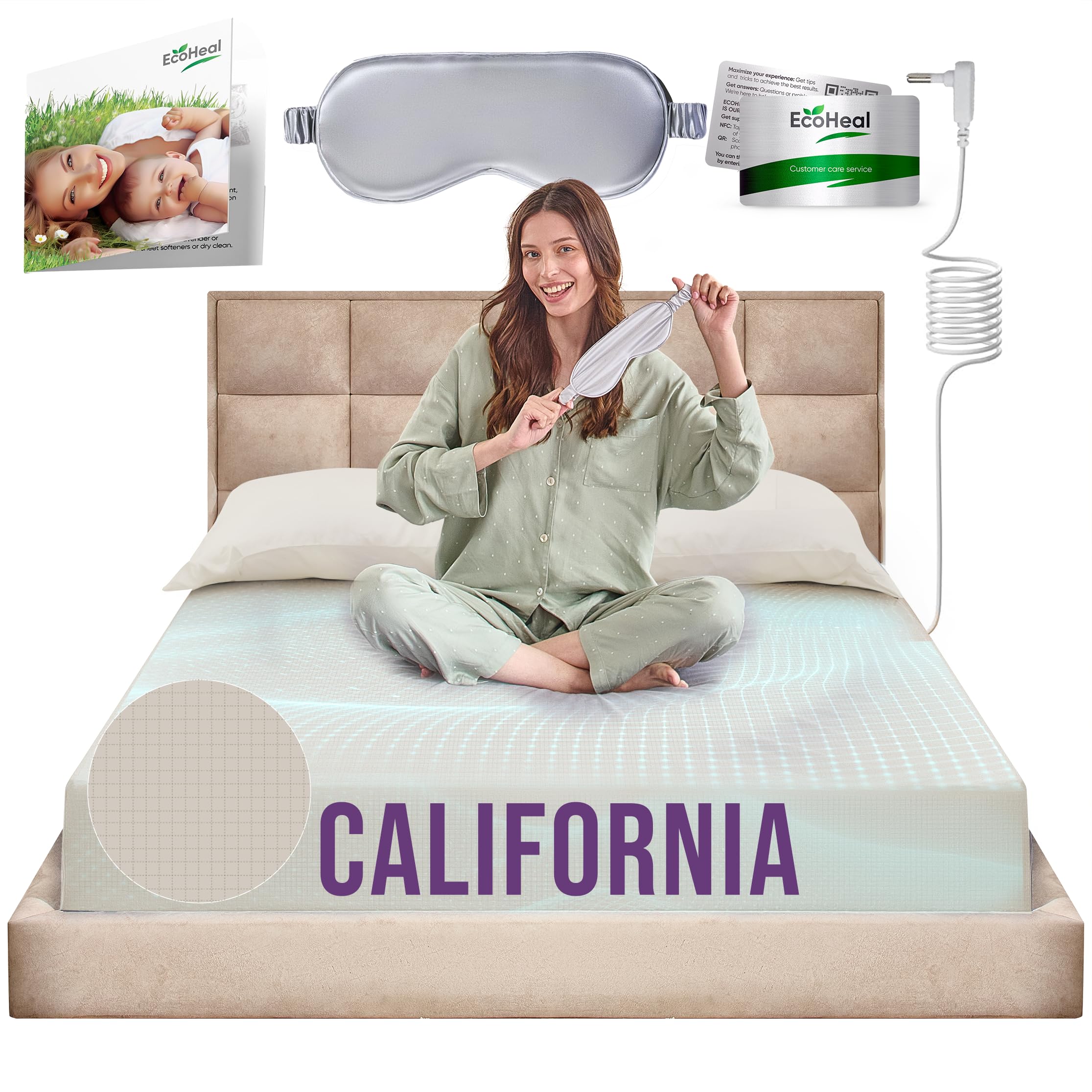 Earth Grounding Fitted Sheet California Size With 12% Silver Fiber & 4% Silk & 84% Organic Cotton - Beige - Soft Earth Grounding