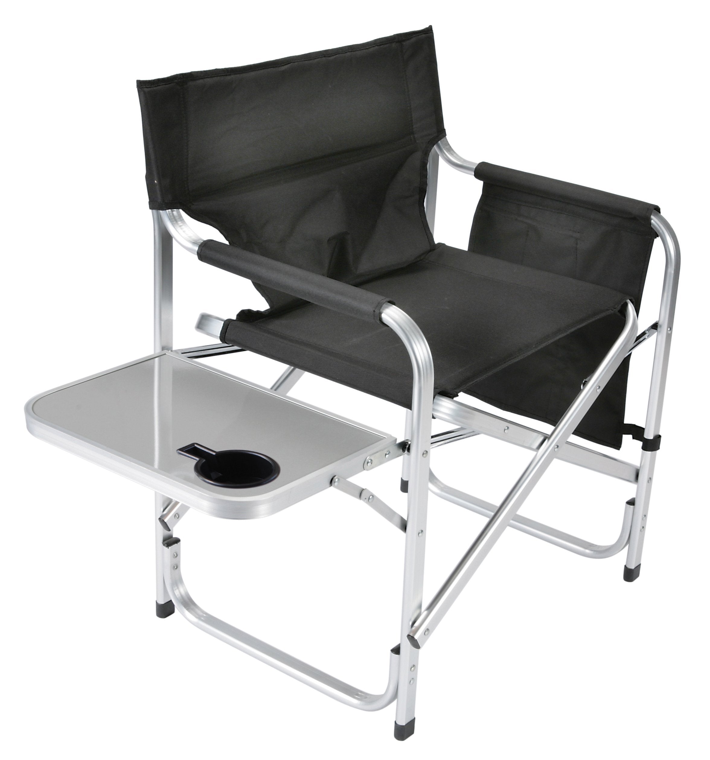 Faulkner Aluminum Director Chair With Folding Tray And Cup Holder, Black
