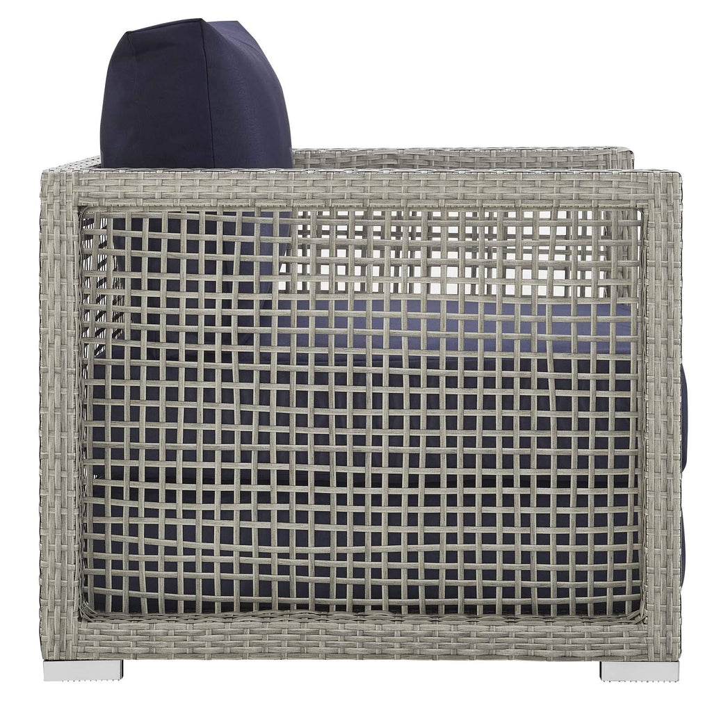Modway Aura Outdoor Patio Wicker Rattan, Armchair And Two Side Tables, Gray Navy