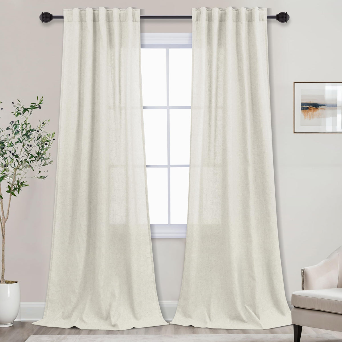Cream Boho Neutral Linen Curtains 42X90 Inches Long For Living Room Bedroom Farmhouse Decor Rod Pocket Back Tab Natural Ivory Li