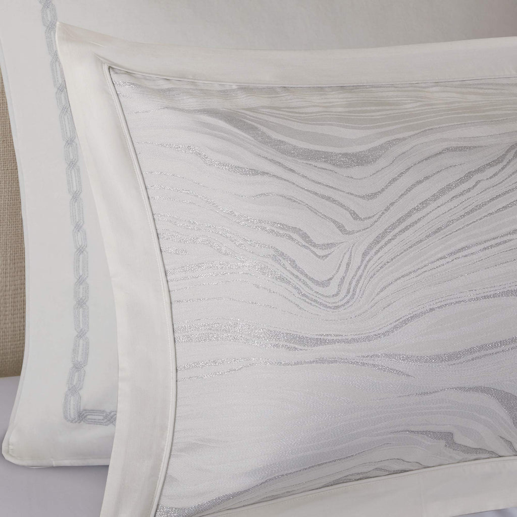 Madison Park Signature Glam Cozy Comforter Set - All Season Bedding Combo Filled Insert And Removable Duvet Cover, Shams, Decorative Pillows, Metallic White Queen(92'X96') 9 Piece