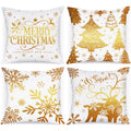 Lanpn White And Gold 20X20 Christmas Pillow Covers Set Of 4, Decorative 20 Inch Navy Winter Snowflake Throw Pillow Case Xmas Cus