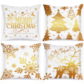Lanpn White And Gold 18X18 Christmas Pillow Covers Set Of 4, Decorative 18 Inch Navy Winter Snowflake Throw Pillow Case Xmas Cus