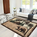 HR Cabin Rug-Lodge, Cabin Nature and Animals Area Rug-Modern Nature Pattern Cabin Area Rug-Abstract, Chocolate/Beige/Green-Bear/