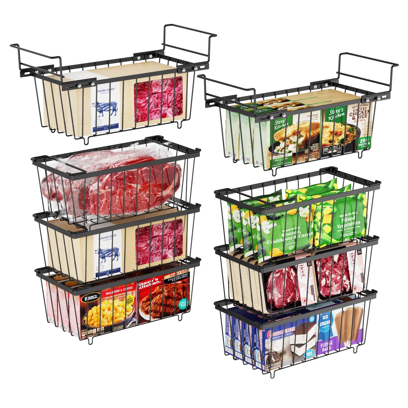 Ispecle Chest Freezer Organizer Bins 8 Pack - Fit 7 Cu.Ft Deep Freezer, 2 Adjustable Hanging Baskets And 6 Pack Stackable Freeze