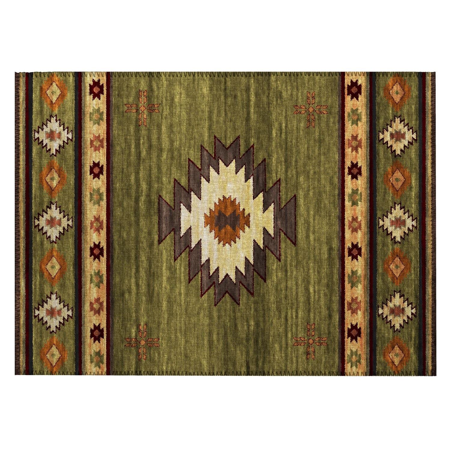 Phoenix Ph4 Green Southwestern Rug Rectangle 5' X 7 ' 6"