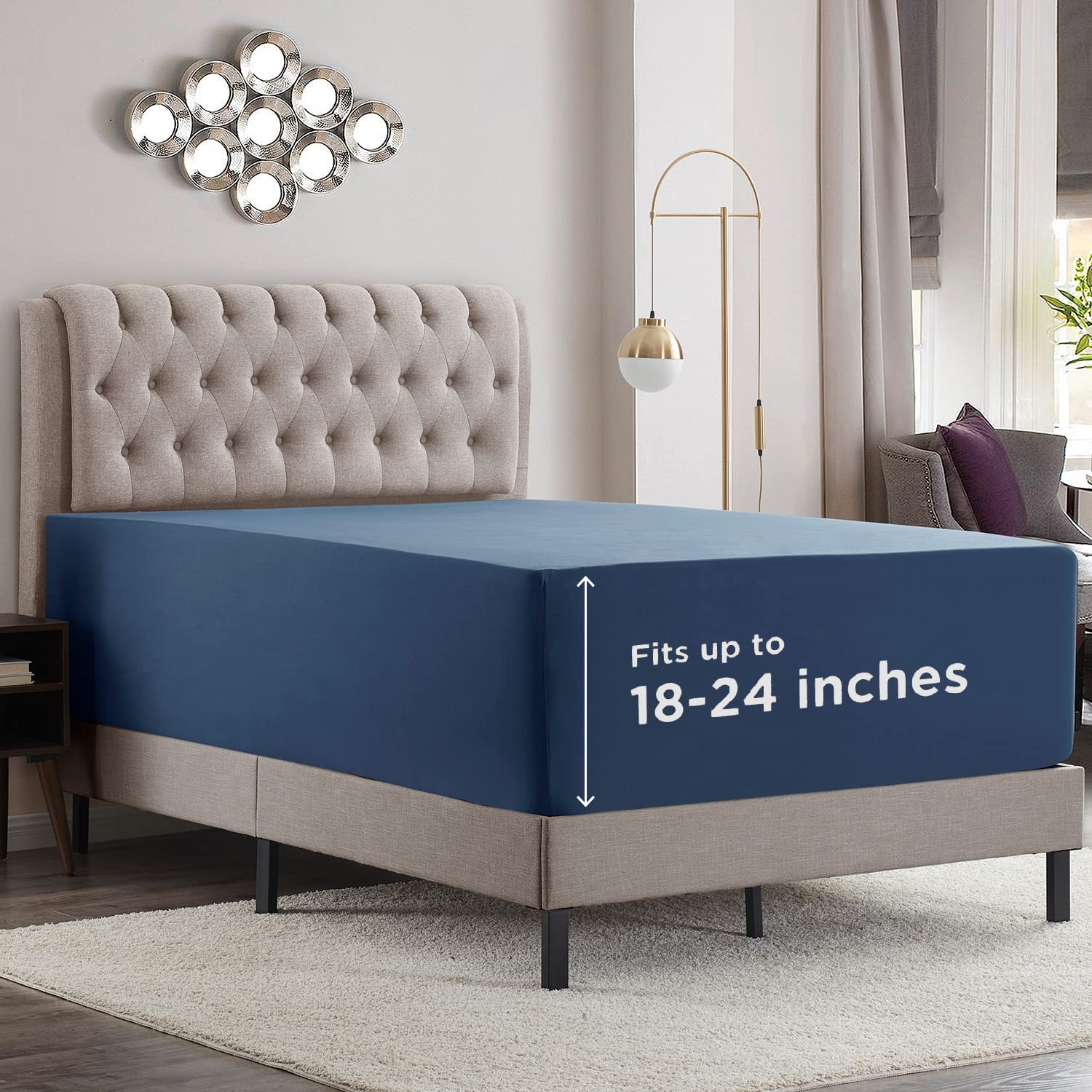 Empyrean Extra Deep Pocket Queen Fitted Sheet Only - Navy Blue Fitted Sheet Queen Size, Soft Fitted Bed Sheets For 18 To 24 Inch