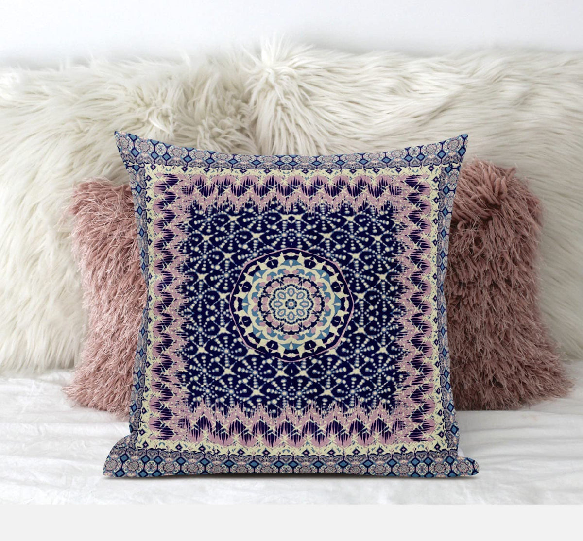 HomeRoots Grey 18â€ Pink Indigo Holy Floral Zippered Suede Throw Pillow