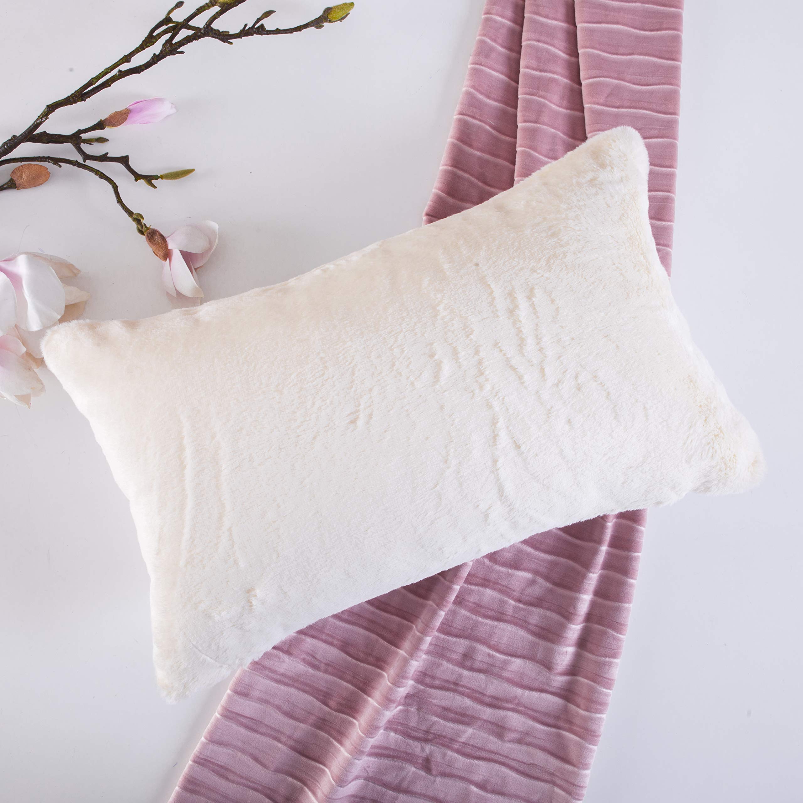 Home Brilliant Plush Deluxe Mongolian Faux Fur Suede Accent Throw Pillow Cover Sheepskin Rectangular Accent Cushion Cover For Be