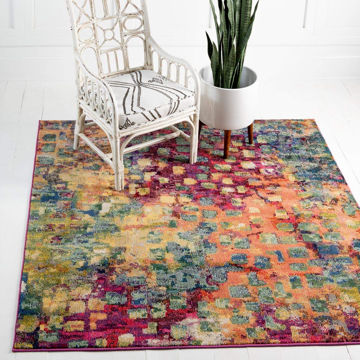 Unique Loom Jardin Collection Colorful, Vibrant, Abstract, Modern Area Rug, 6 0 x 6 0, Multi/Blue
