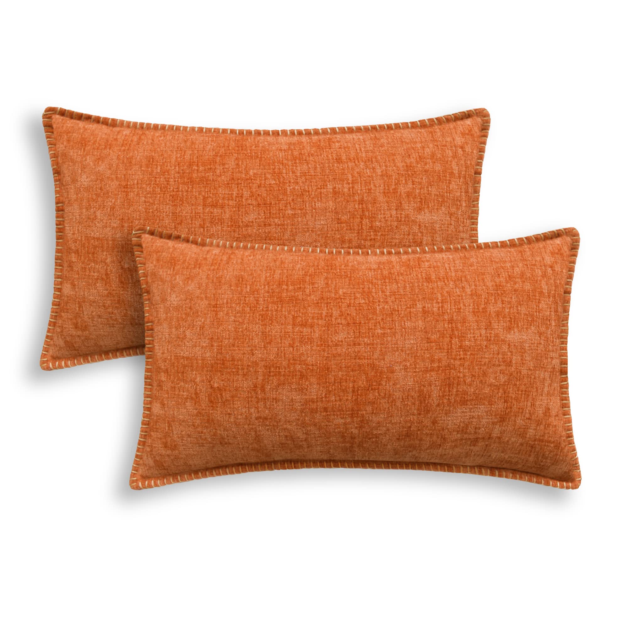 Calitime Fall Throw Pillow Cases Pack Of 2 Cotton Thread Stitching Edges Solid Dyed Soft Chenille Cushion Covers For Couch Sofa