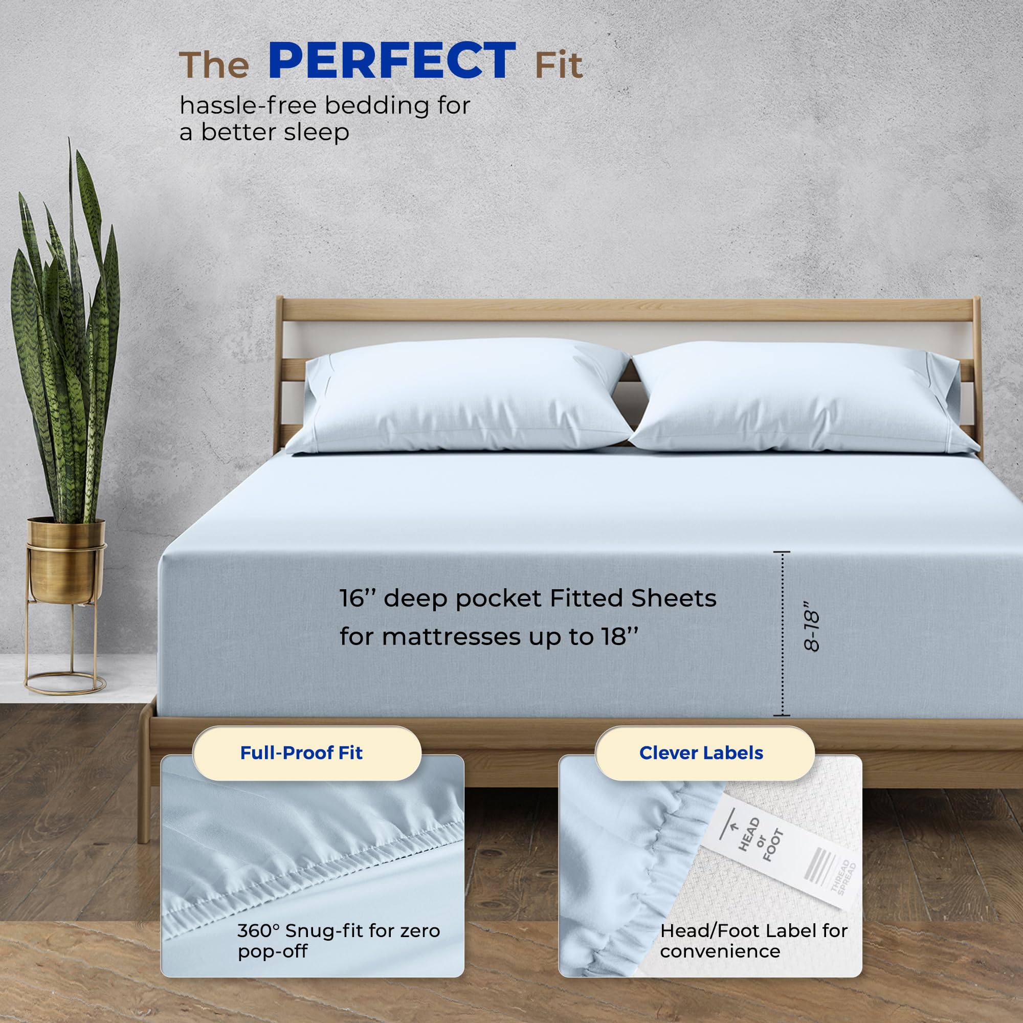 Thread Spread Luxury Egyptian Cotton California King Fitted Sheet Only - 1000 Thread Count Cal King Sheets Deep Pocket Fitted, Soft Sateen Weave Bottom Sheet - Fits Upto 18' Deep Mattress - Light Blue