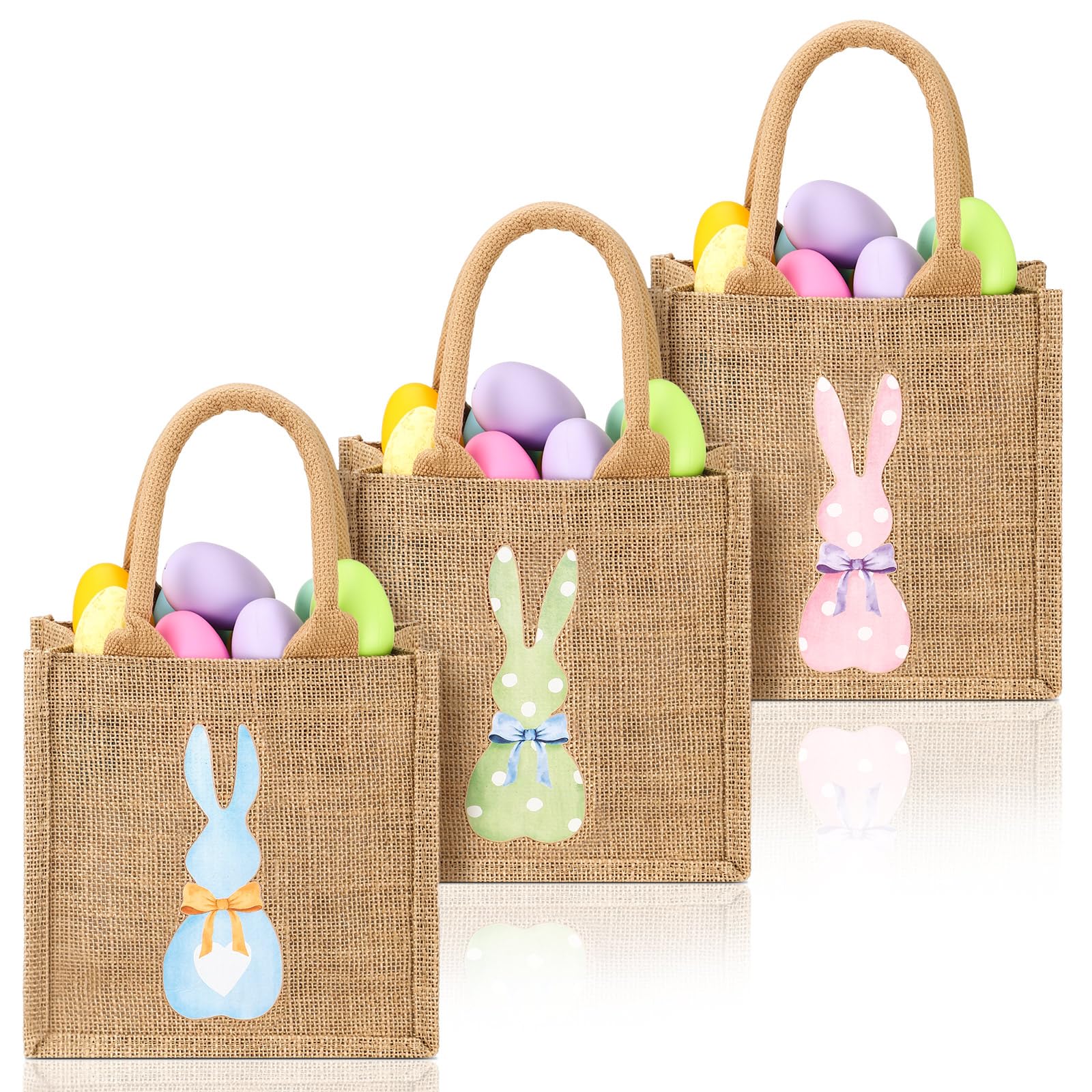 SilTriangle 3 Pcs Valentine's Day Burlap Bags Red Heart Basket Essentials Pink Bow Hunts Candy Gift Tote Bag for Kids Boys Girls