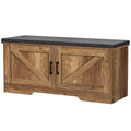 HOMSHO 2-Tier Storage Bench, 39.4 Wide Shoe Bench with Padded Seat Cushion, Entryway Bench with 2 Barn Doors and Adjustable Shel