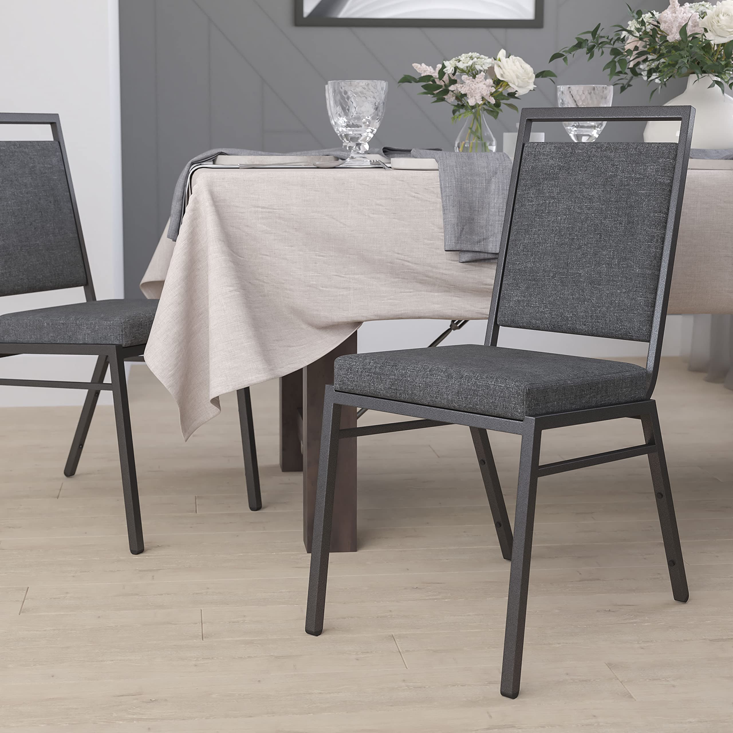 Flash Furniture Hercules Series Square Back Stacking Banquet Chair In Dark Gray Fabric With Silvervein Frame