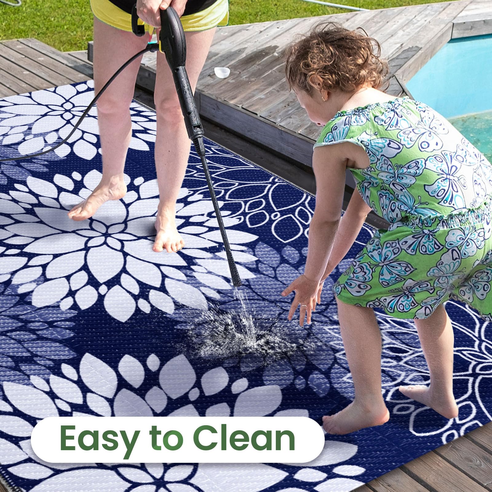 Luxstep Outdoor Rug Waterproof Outdoor Plastic Straw Rug Reversible Patio Rug Mat Outdoor Decor Large Area Mats For Rv, Picnic, Backyard, Deck, Balcony, Porch, Beach, Camping, 6'X 9',Blue