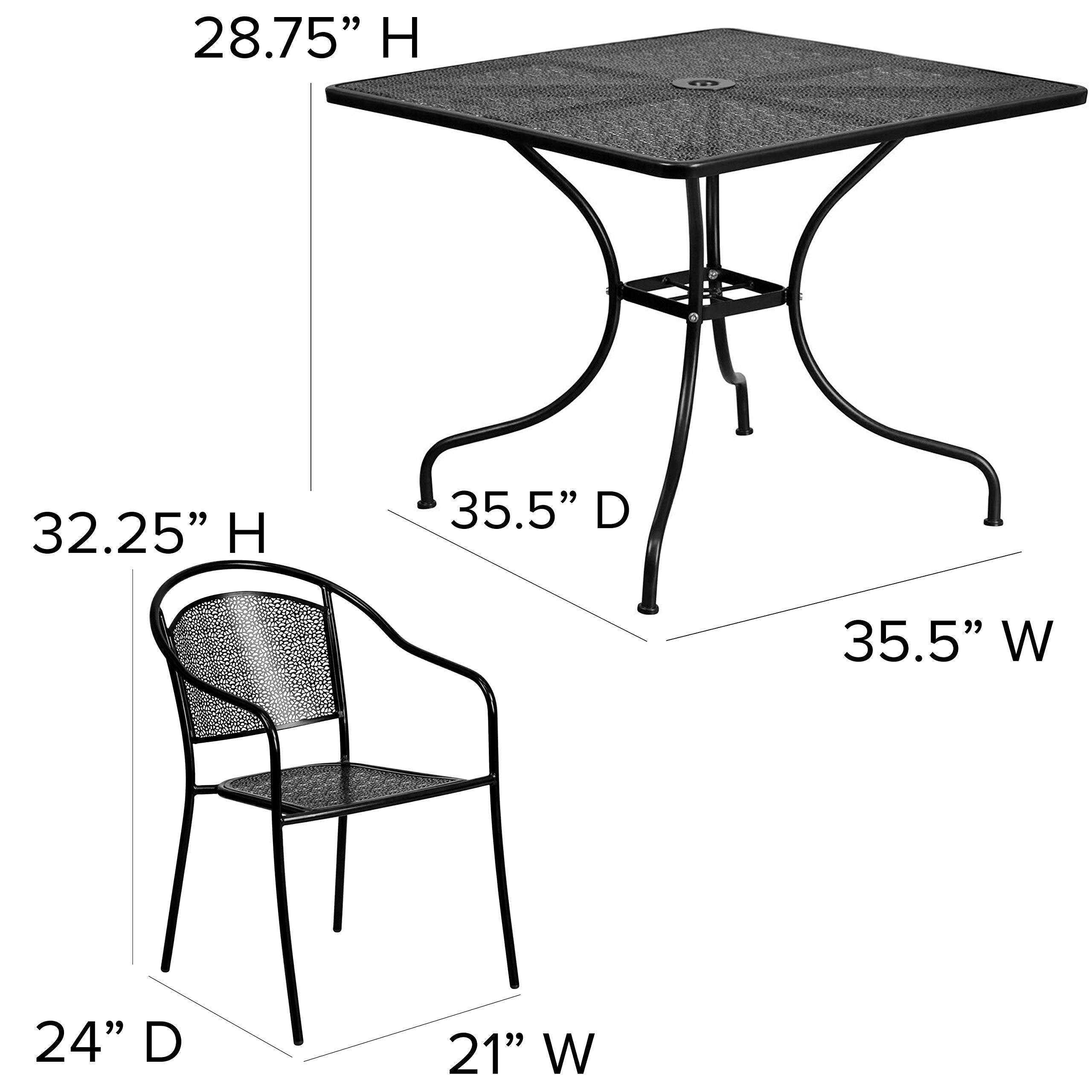 Flash Furniture Oia 5-Piece Commercial Grade Steel Patio Table And Chairs Set, Outdoor Dining Set With Square Table And 4 Round Back Chairs, Black