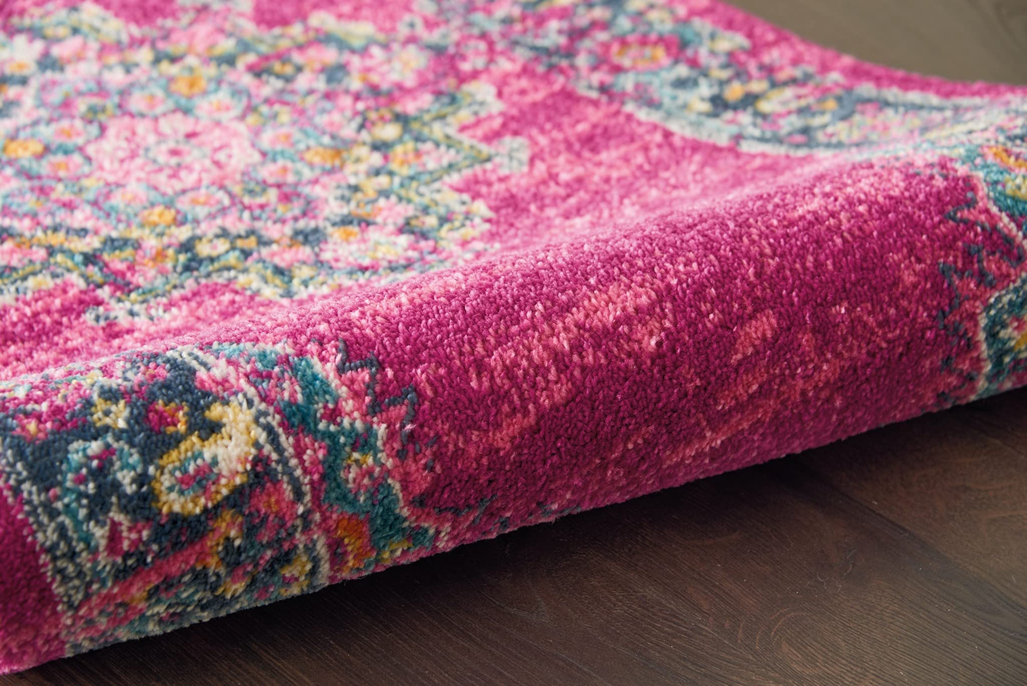 HomeRoots 100% Polypropylene 2â?? x 10â?? Fuchsia and Blue Distressed Runner Rug