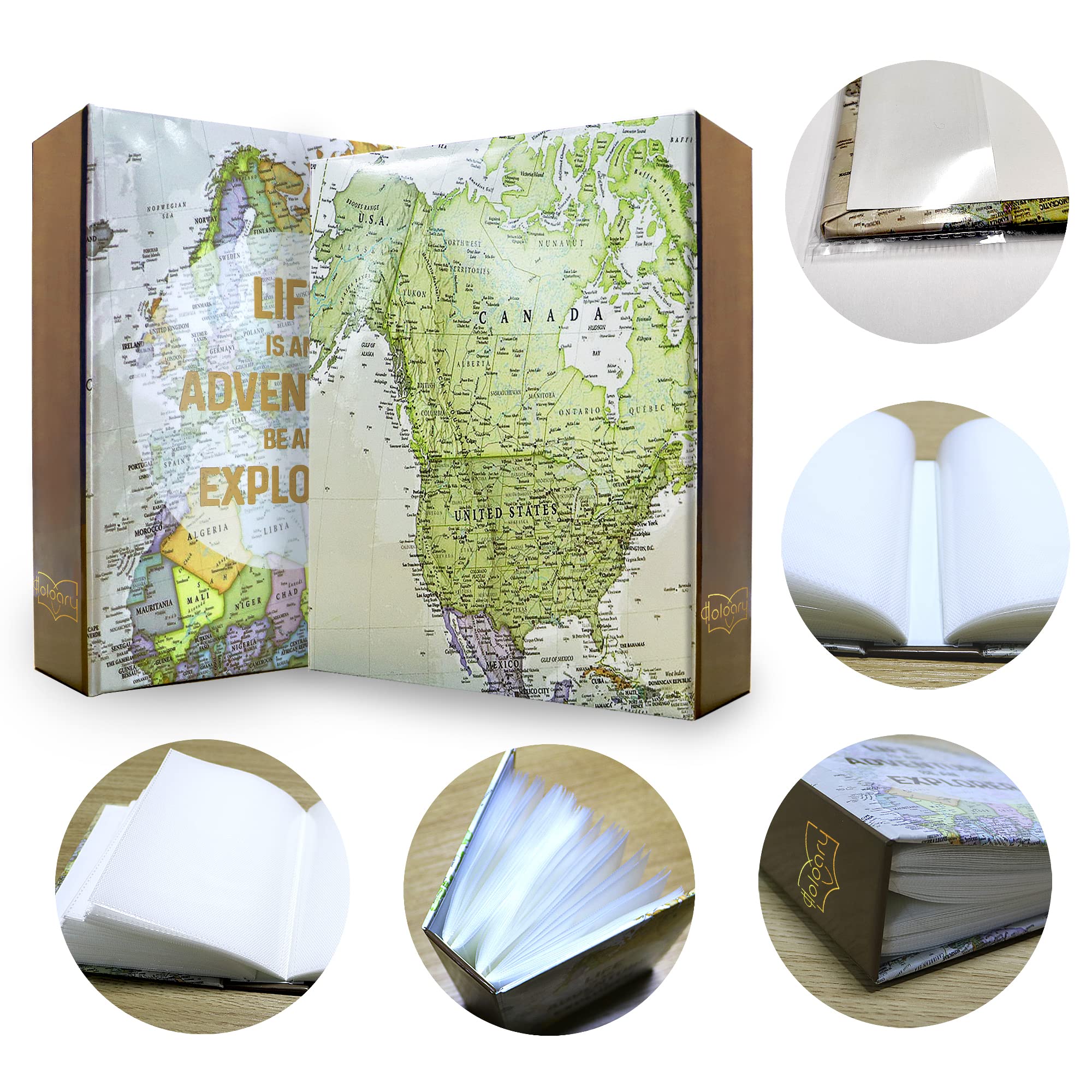 Holoary Photo Albums 4X6 100 Photos, Small Size 1 Picture Per Page, 100 Pockets 4''X6'', Printed Book Cover Old Map Adventure Tr