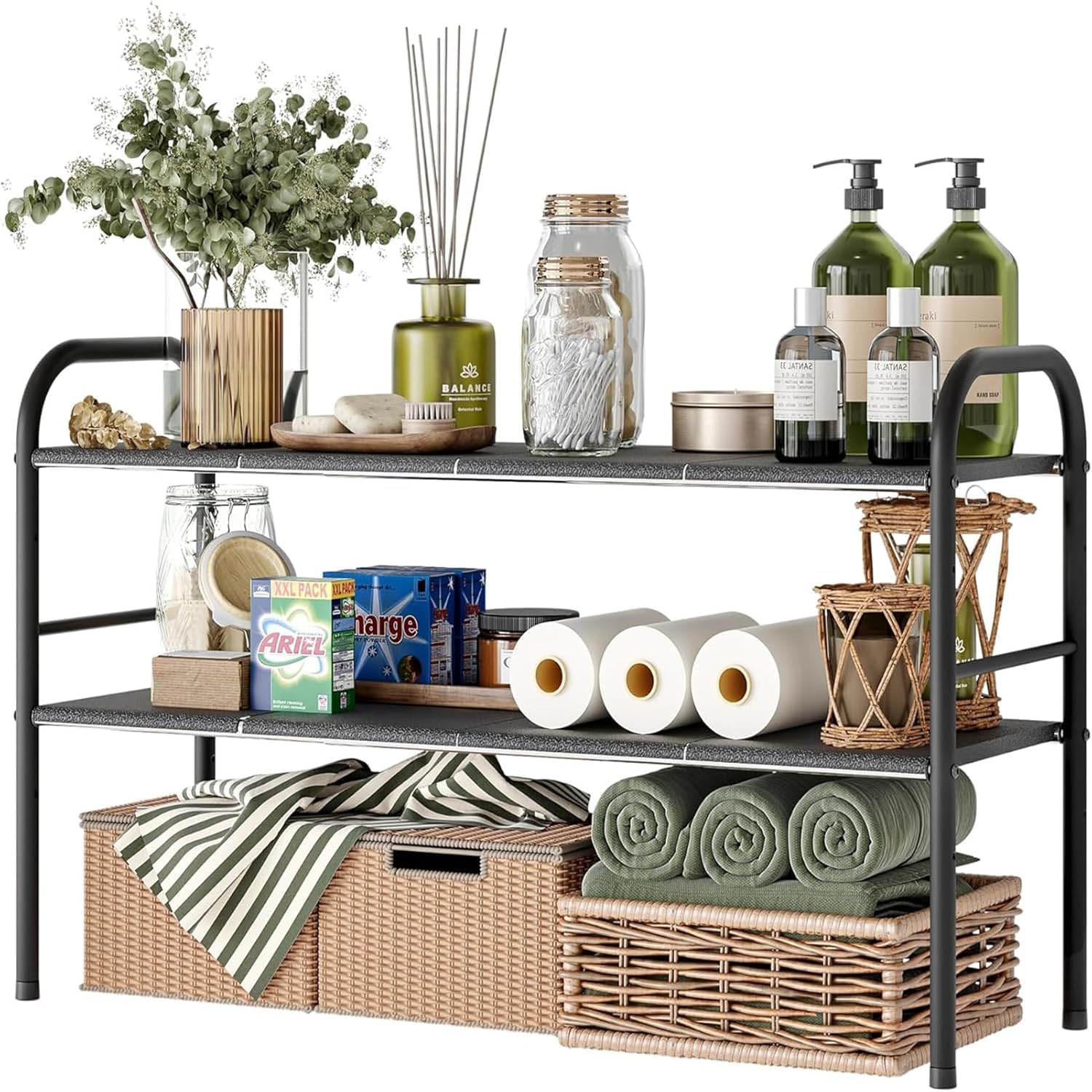 Suicune Expandable Under Sink Organizer With 8 Removable Panels, Adjustable Storage 2Tier Shelf For Kitchen, Bathroom, Pantry,M